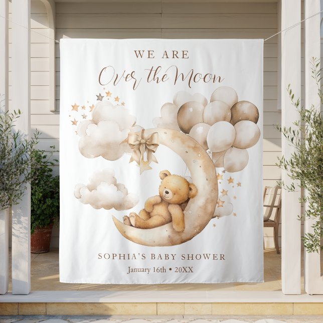 Tapiz Estamos sobre la luna Baby Shower Neutral (Subido por el creador)