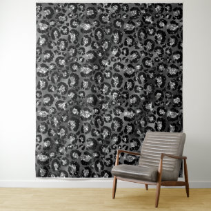 Tapiz Estampado de leopardo negro y gris plateado