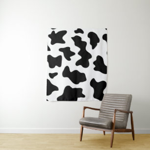 Tapiz estampado de vaca lechera de granja blanco y negro