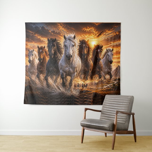 Tapiz Estampida de Espíritu Salvaje – Arte de Caballos M (In situ (horizontal))