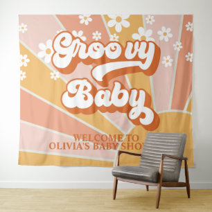 Tapiz Estandarte de Baby Shower Groovy Baby Retro Sunshi