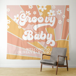 Tapiz Estandarte de Baby Shower Groovy Baby Retro Sunshi