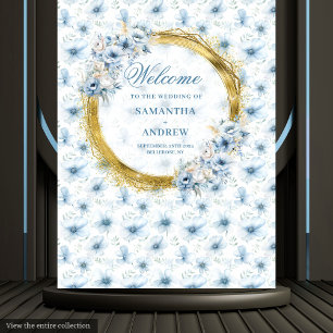 Tapiz Estandarte de Boda Dorado Azul Claro Chic Bohemian