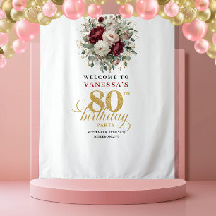Tapiz Estandarte de cumpleaños 80 refinado Blush Floral