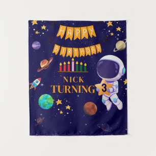 Tapiz Estandarte de Cumpleaños Espacial   Astronauta Fel