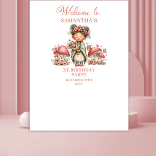 Tapiz Estandarte de Cumpleaños Floral Rosa de Hada Feliz