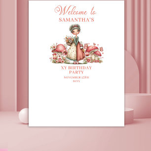 Tapiz Estandarte de Cumpleaños Floral Rosa de Hada Feliz