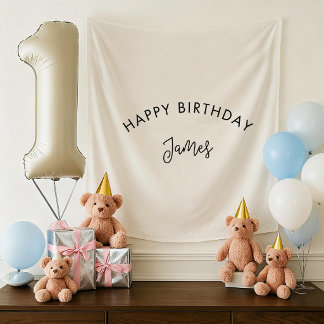 Tapiz Estandarte de cumpleaños personalizado, nombre de