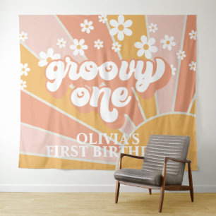 Tapiz Estandarte de cumpleaños Retro Sunshine Groovy One
