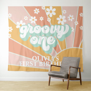 Tapiz Estandarte de cumpleaños Retro Sunshine Groovy One