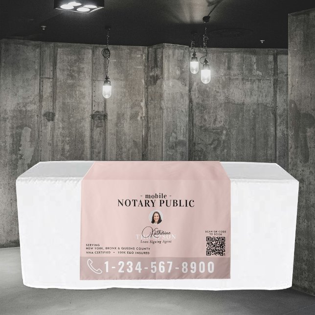 Tapiz Estandarte de mesa con código QR de foto de Agente (Notary Signing Agent Photo QR Code Table Banner Tapestry)