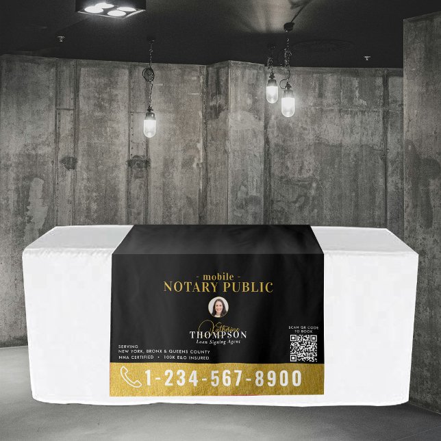 Tapiz Estandarte de mesa con código QR de foto de Agente (Notary Signing Agent Photo QR Code Table Banner Tapestry)