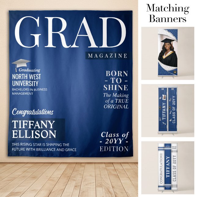 Tapiz Estandarte personalizado de graduación, portada de (Custom Graduation Banner, Grad Magazine Cover Tapestry)
