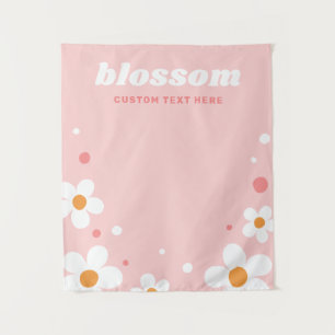 Tapiz Estandarte rosa de fuente retro de flor de fresa