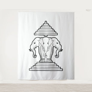 Tapiz Estatua de Erawan de tres cabezas Lao / Bandera de