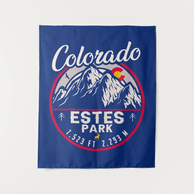 Tapiz Estes Park Colorado Mountains Retro Sunset Skiing (Anverso)