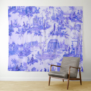 Tapiz Estilo de la Chinoiserie del Blue White Toile Fran