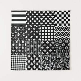 Tapiz Estilo de patrón mixto blanco negro minimalista