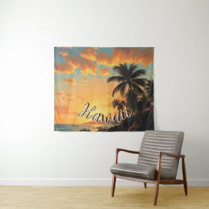 Tapiz Estilo vintage hawaiano viaje costa mar atardecer