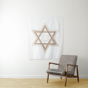 Tapiz Estrella de David   Moderno Dorado y Blanco Elegan