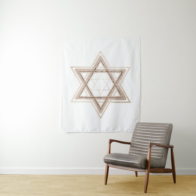 Tapiz Estrella de David | Moderno Dorado y Blanco Elegan (In situ)