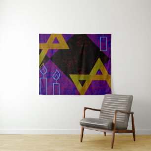 Tapiz Estrella feliz de Hanukkah de David menorah de Sli