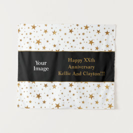 Tapiz Estrellas blancas/doradas con mensaje/foto anivers