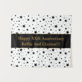 Tapiz Estrellas blancas/negras con aniversario de mensaj