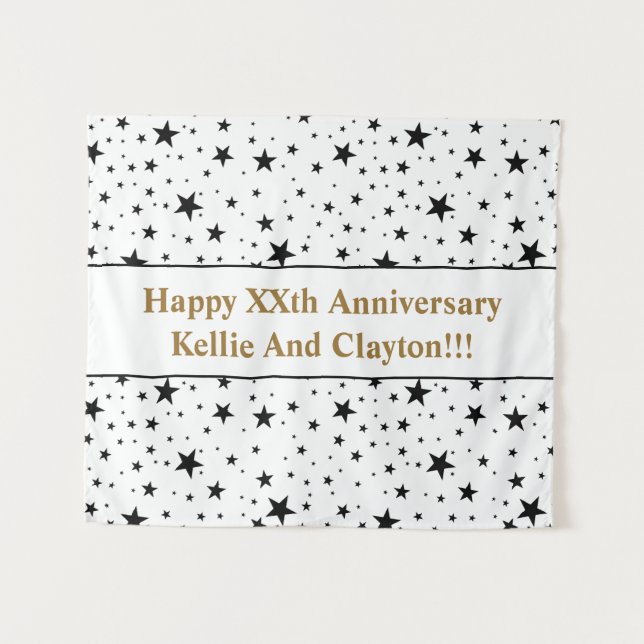 Tapiz Estrellas blancas/negras personalizados con aniver (Anverso (horizontal))