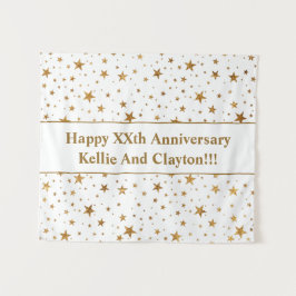 Tapiz Estrellas de oro/blanco personalizado con aniversa