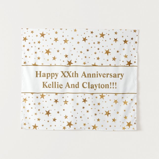 Tapiz Estrellas de oro/blanco personalizado con aniversa (Anverso (horizontal))