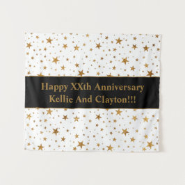 Tapiz Estrellas de oro/blanco personalizado con aniversa