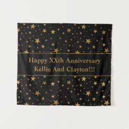 Tapiz Estrellas de oro/negro personalizado con aniversar