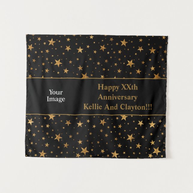 Tapiz Estrellas de oro personalizado con aniversario de  (Anverso (horizontal))