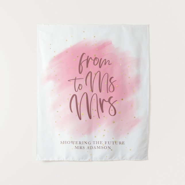 Tapiz Estrellas de oro Rosa Sra. Bridal Shower Backdrop (Anverso)