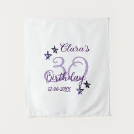 Tapiz Estrellas de purpurina moradas cumpleaños 30 moder