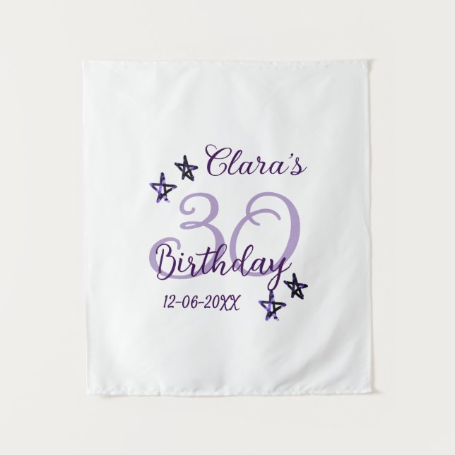 Tapiz Estrellas de purpurina moradas cumpleaños 30 moder (Anverso)