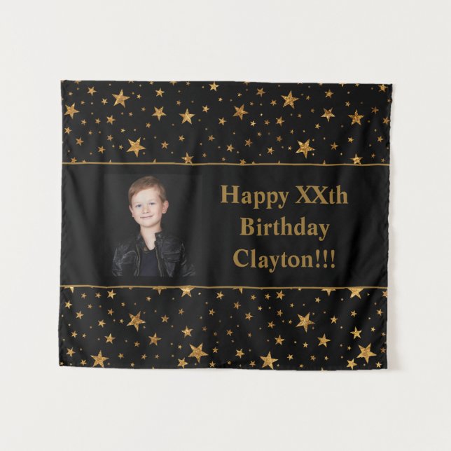 Tapiz Estrellas Doradas Con Mensaje Foto En Cumpleaños N (Anverso (horizontal))