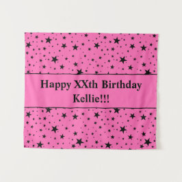 Tapiz Estrellas Negras Con Mensaje En Cumpleaños Rosa