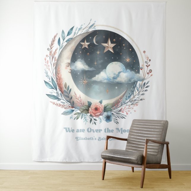 Tapiz Estrellas y lunas celestiales sobre el Baby Shower (In situ)