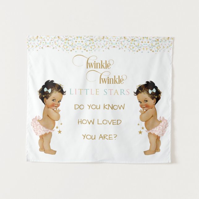 Tapiz Estrellita Brilla Estrella Bebé Gemelas Étnicas (Anverso (horizontal))