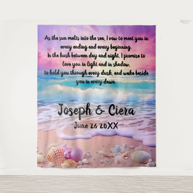 Tapiz Eternal Vows by the Sea – Beach Wedding Backdrop (Anverso)