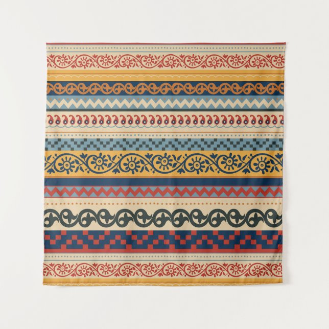 Tapiz Etnia geométrica: fondo ornamento sin costura. (Anverso)