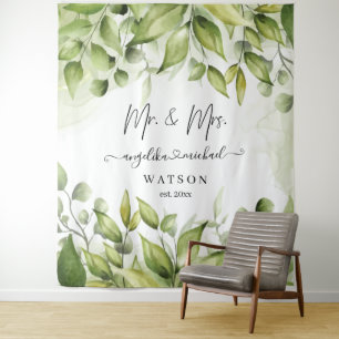 Tapiz Eucalipto Verde Oliva Desmayado Moderno Script Sr.