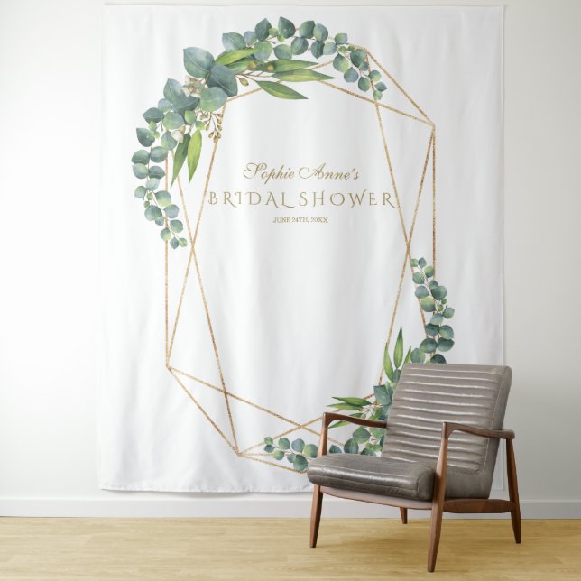Tapiz Eucalyptus Bloom Gold Bridal Shower Prop (In situ)