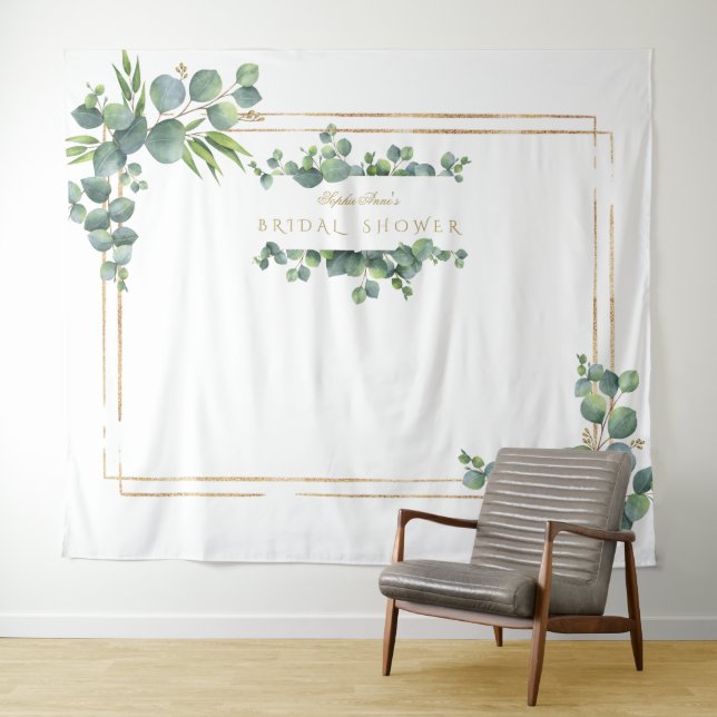 Tapiz Eucalyptus Foliage Gold Frame Bridal Shower Prop (In situ (horizontal))