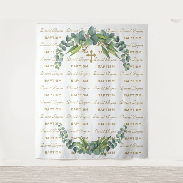 Tapiz Eucalyptus Step & Repeat Gold Baptism Prop (Anverso)