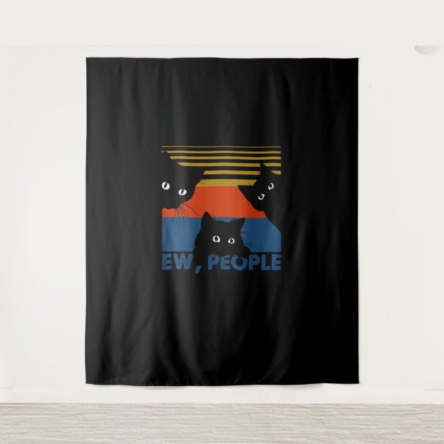 Tapiz Ew People Retro Cat Funny Vintage Introvertido (Anverso)