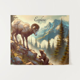 Tapiz Explora la montaña de cachorros de oveja bighorn G