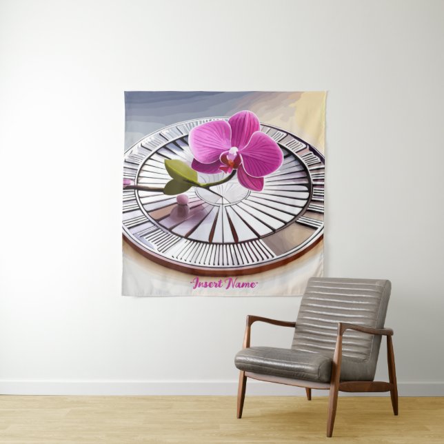 Tapiz Exquisito orquídea rosa descansa en placa plateada (In situ)